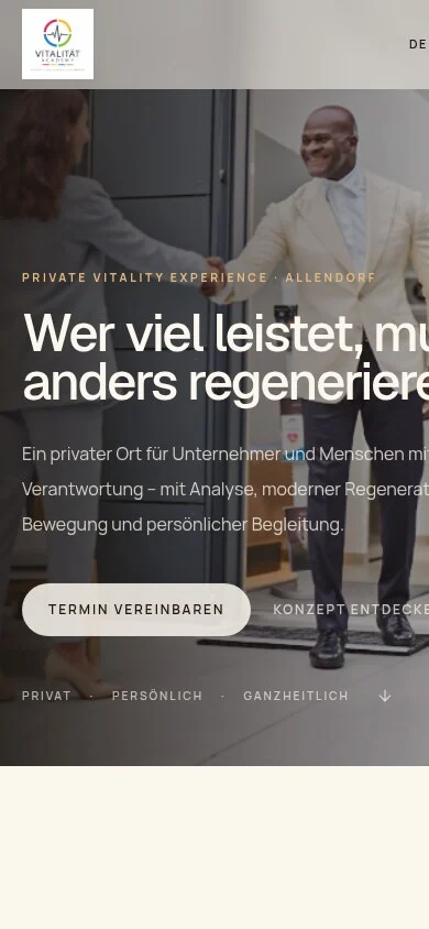Reale Smartphone-Vorschau der Vitalität Academy Website