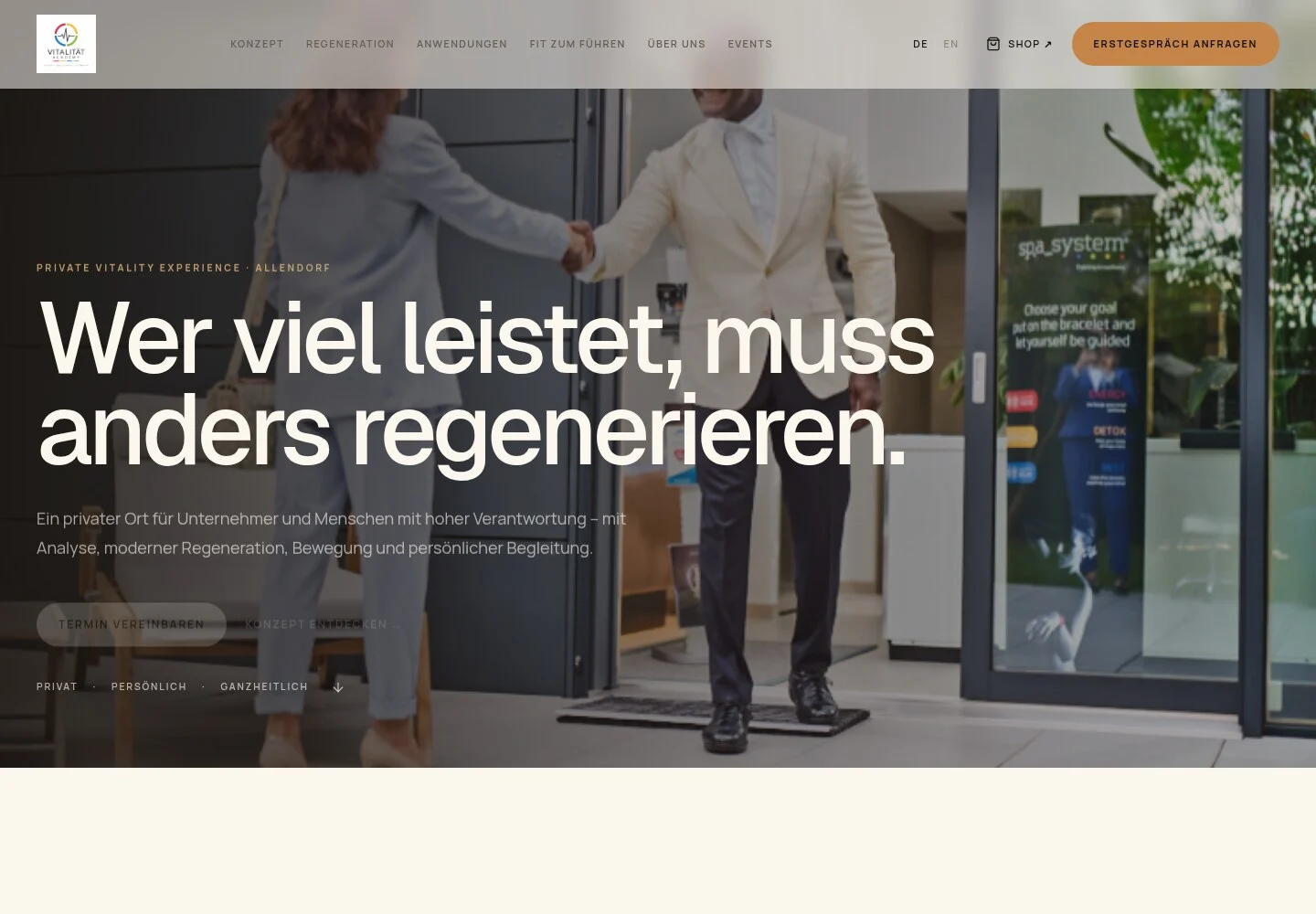 Reale Vorschau der Vitalität Academy Website